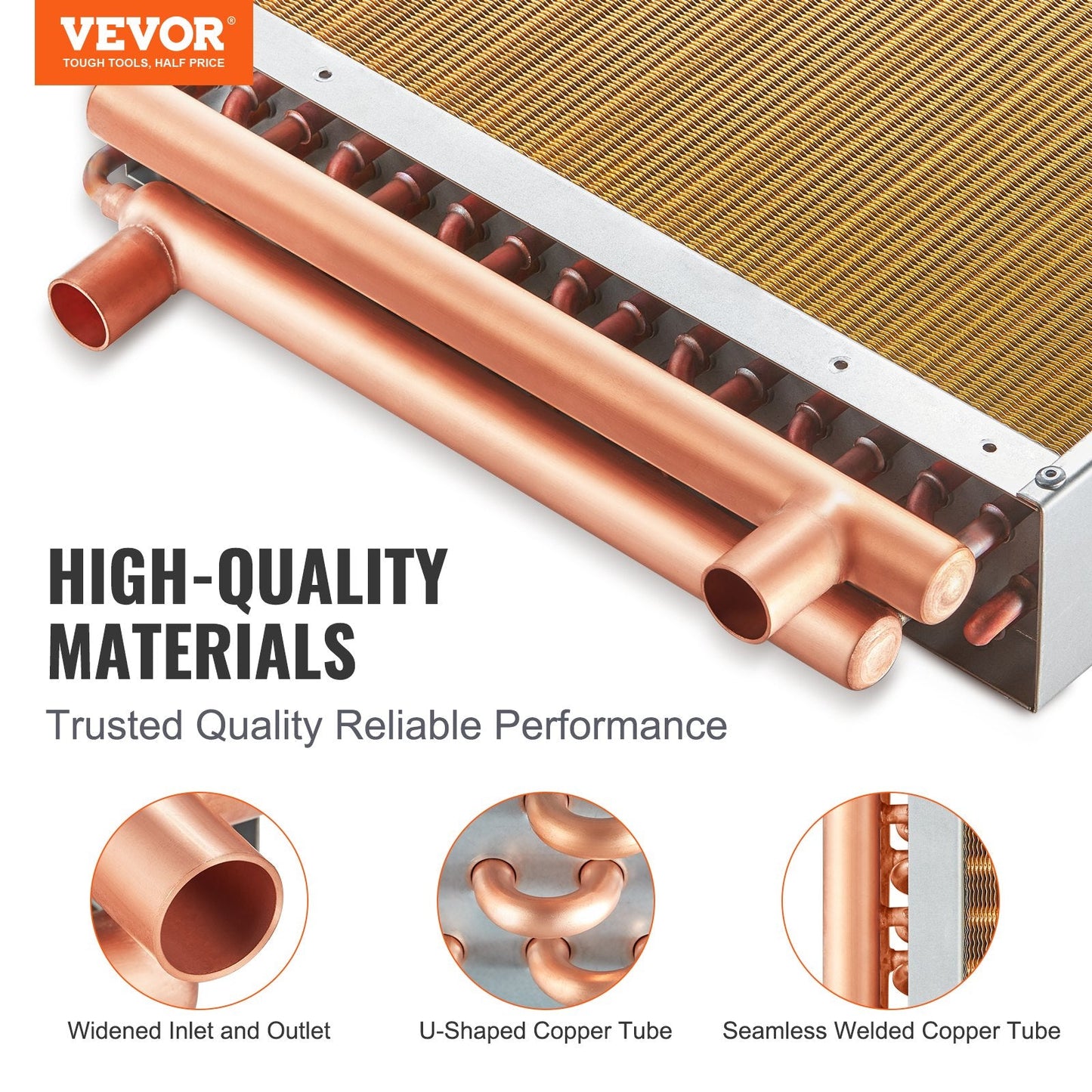 16x16 cm Water-to-Air Heat Exchanger, 3-Row Copper, 193 Fins, High Efficiency