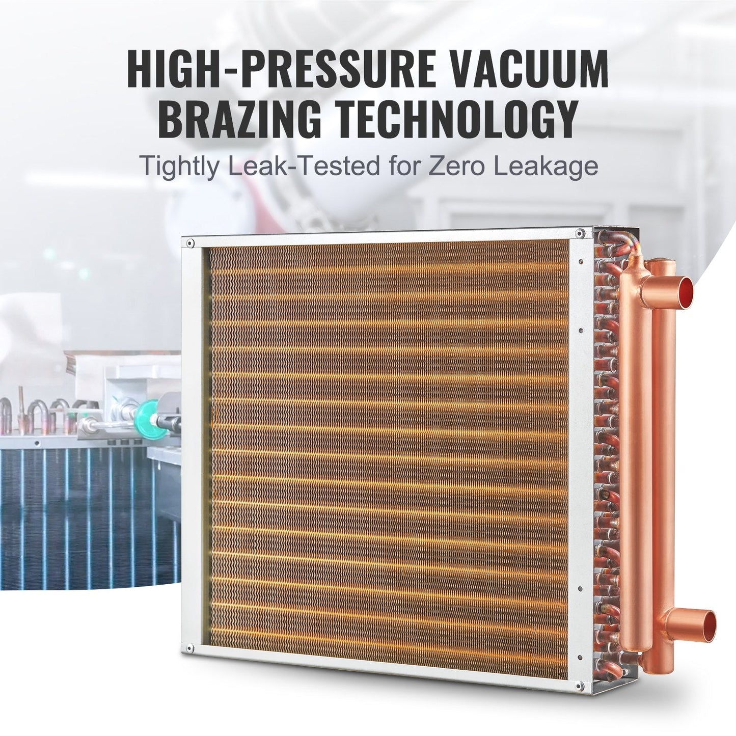 16x16 cm Water-to-Air Heat Exchanger, 3-Row Copper, 193 Fins, High Efficiency