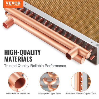 VEVOR 18"x 20" Heat Exchanger Water to Air 3-Row 3/8" Copper Ports 242 Fins