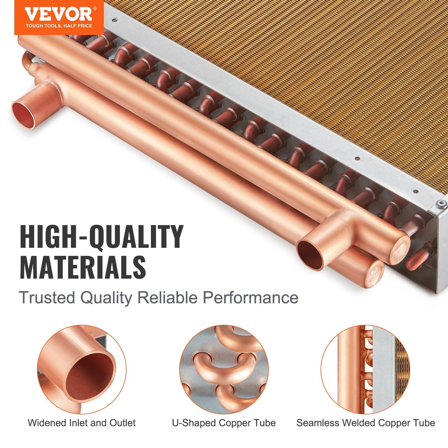 18x20 cm Copper Water to Air Heat Exchanger, 3-Row, 242 Aluminum Fins