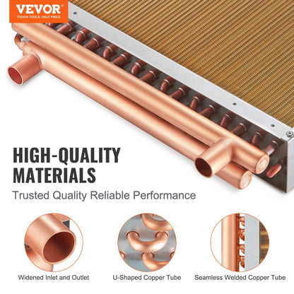 18x20 cm Copper Water to Air Heat Exchanger, 3-Row, 242 Aluminum Fins