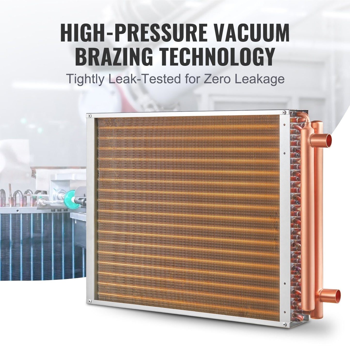 18x20 cm Copper Water to Air Heat Exchanger, 3-Row, 242 Aluminum Fins