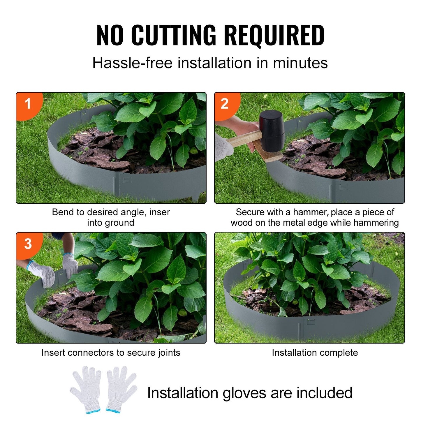 Steel Garden Edging Kit, 5-Pack, 1m x 0.08m, Bendable Metal Borders, Dark Gray