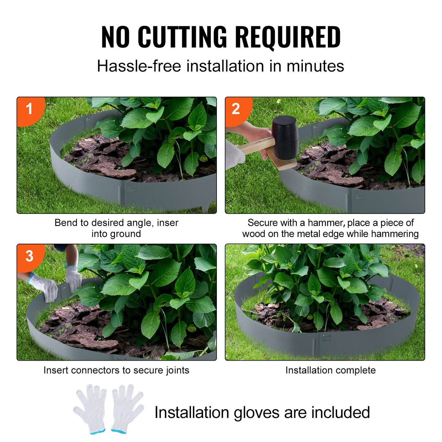 VEVOR Steel Landscape Edging, 5-pack Steel Garden Edging Borders, 39" L x 3" H Strips,