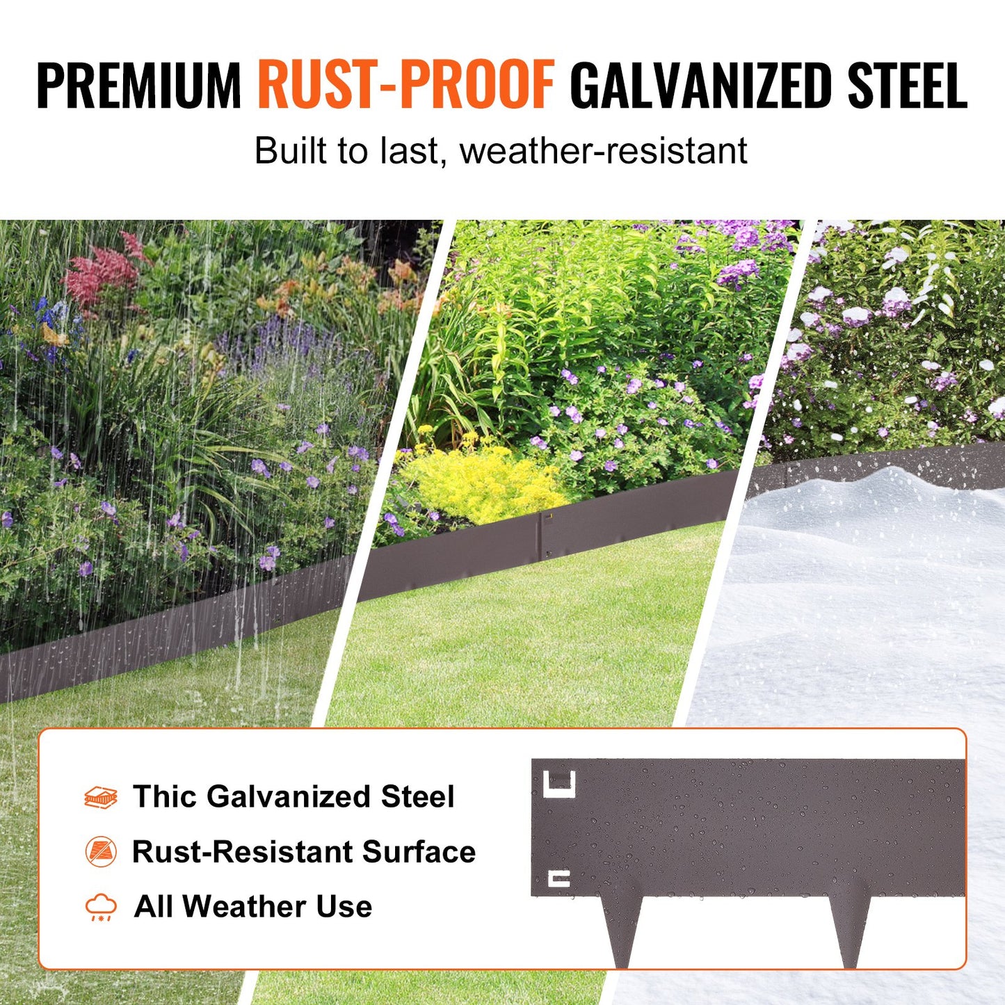 VEVOR Steel Landscape Edging, 5-pack Steel Garden Edging Borders, 39" L x 3" H Strips,