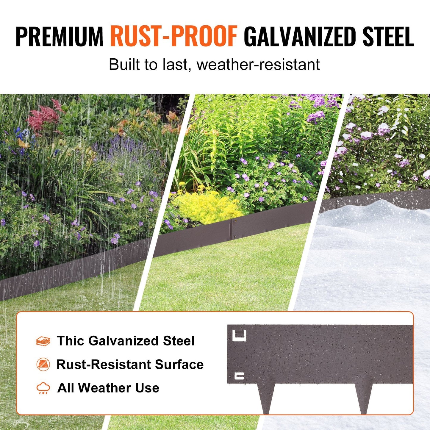 Durable Steel Garden Edging Borders, 5-Pack, 1 m x 0.08 m, Rustic Brown