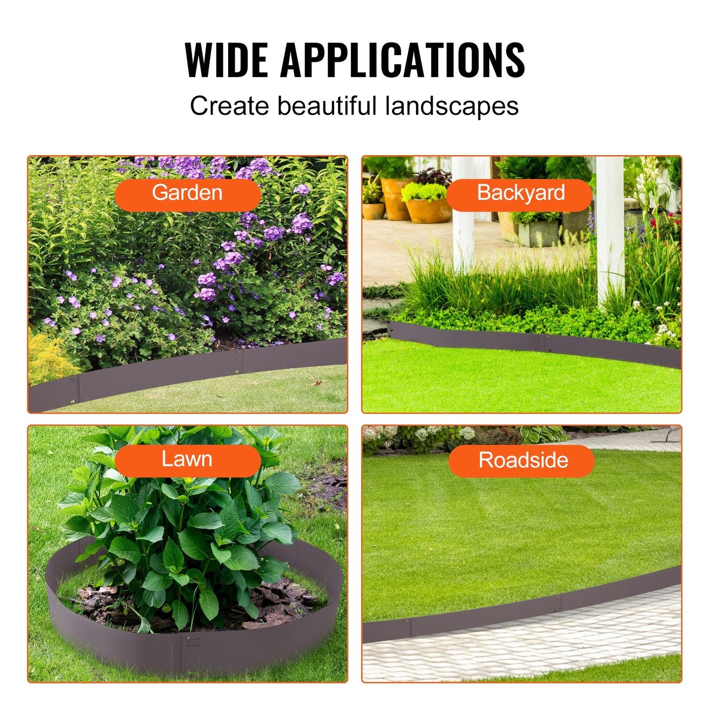 Durable Steel Garden Edging Borders, 5-Pack, 1 m x 0.08 m, Rustic Brown