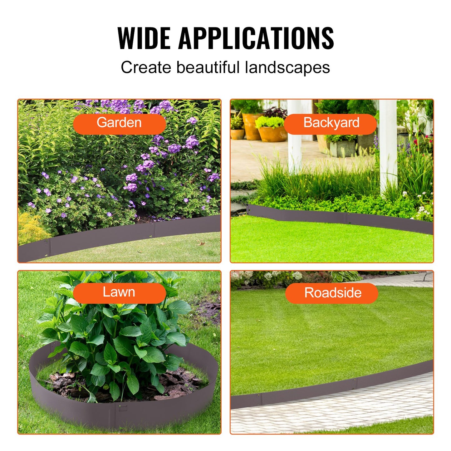 VEVOR Steel Landscape Edging, 5-pack Steel Garden Edging Borders, 39" L x 3" H Strips,