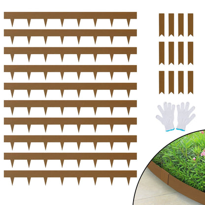 Rustic Brown Steel Garden Edging, 10-Pack, 1m x 5cm, Bendable Metal Borders
