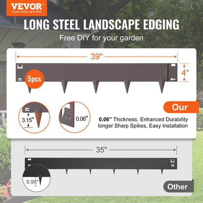 Steel Garden Edging Borders, 5-Pack, 99cm x 10cm, Rustic Brown, Easy Install