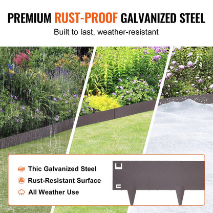 Steel Garden Edging Borders, 5-Pack, 99cm x 10cm, Rustic Brown, Easy Install