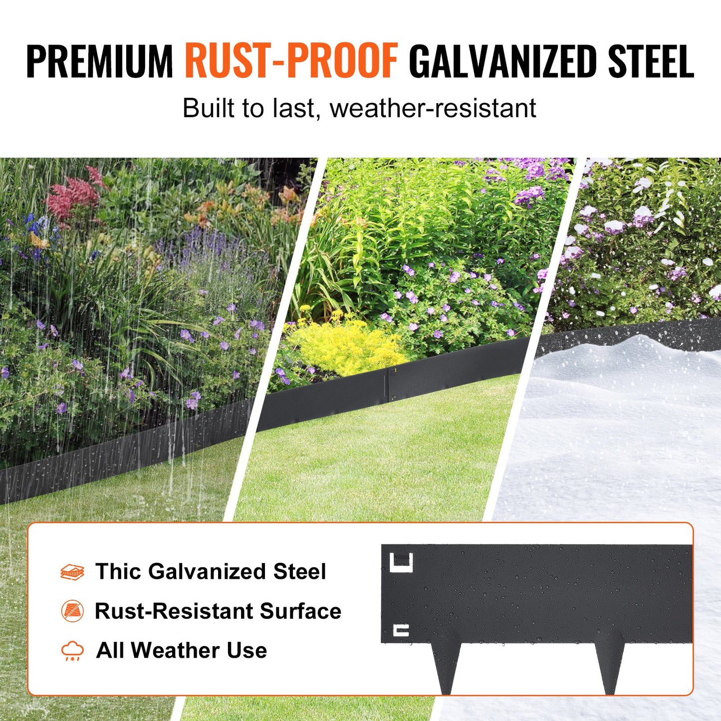 VEVOR Steel Landscape Edging, 5-pack Steel Garden Edging Borders, 39" L x 4" H Strips,
