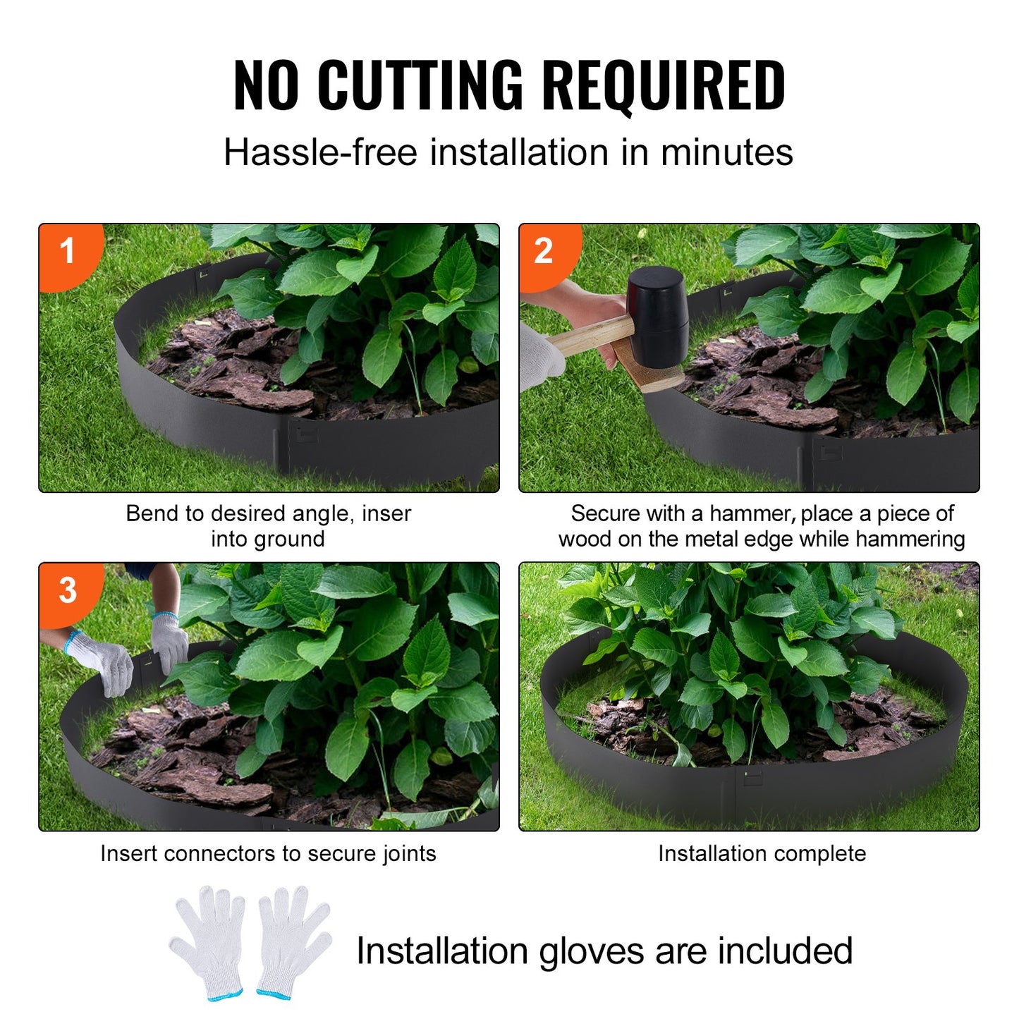 VEVOR Steel Landscape Edging, 5-pack Steel Garden Edging Borders, 39" L x 4" H Strips,