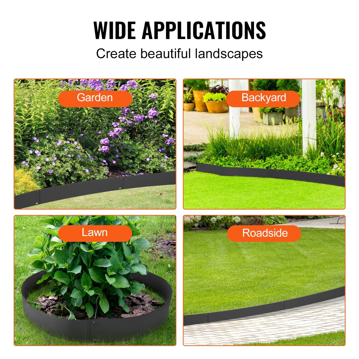 VEVOR Steel Landscape Edging, 5-pack Steel Garden Edging Borders, 39" L x 4" H Strips,