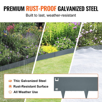 Steel Garden Edging Kit, 5-Pack, 0.1m x 12m Strips, Bendable, Dark Gray
