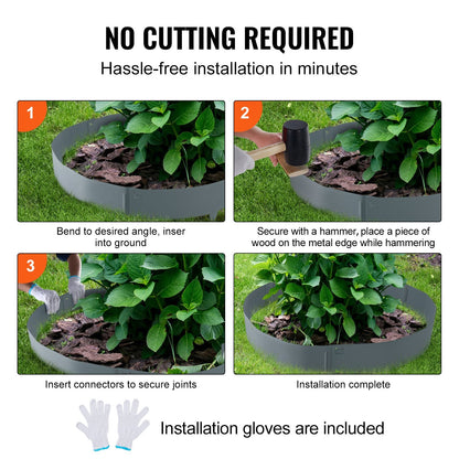 Steel Garden Edging Kit, 5-Pack, 0.1m x 12m Strips, Bendable, Dark Gray