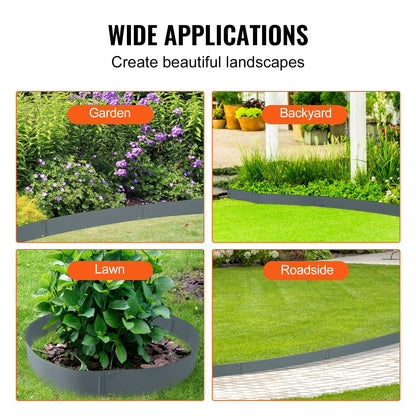 Steel Garden Edging Kit, 5-Pack, 0.1m x 12m Strips, Bendable, Dark Gray