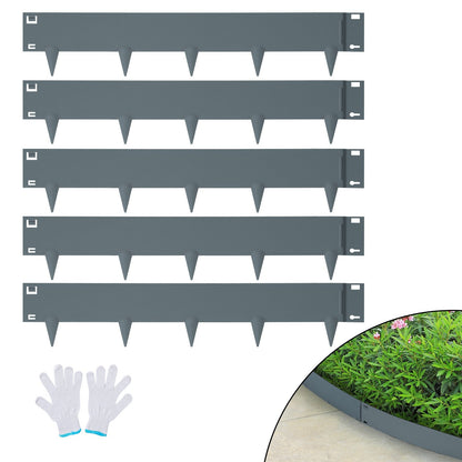 Steel Garden Edging Kit, 5-Pack, 0.1m x 12m Strips, Bendable, Dark Gray