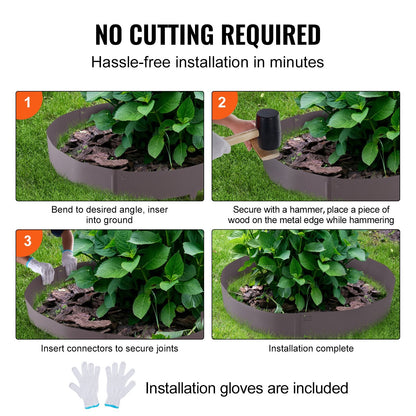 Steel Garden Edging Borders, 5-Pack, 1m x 0.13m, Bendable, Rustic Brown