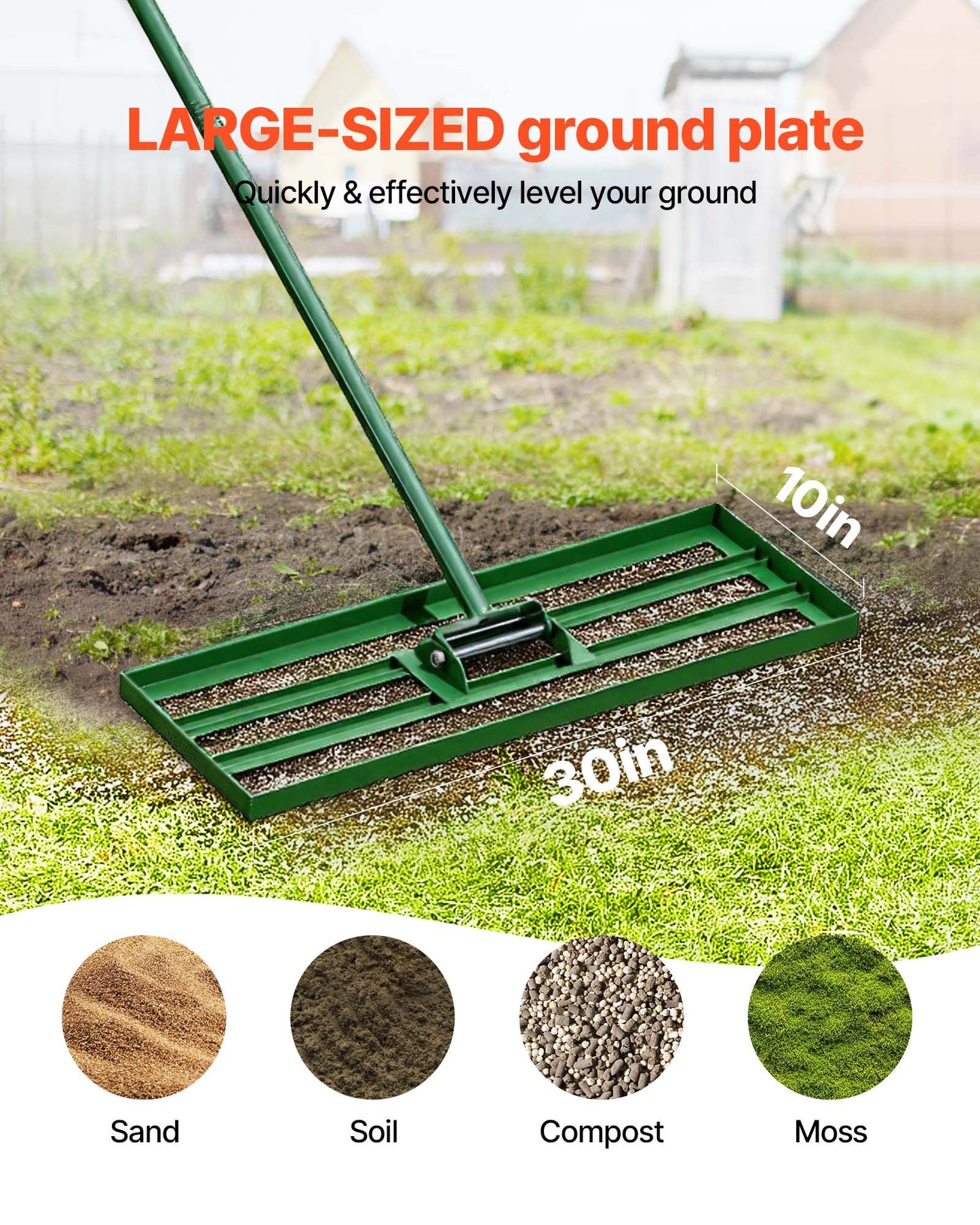 Lawn Leveling Rake, 758 x 254mm Level Lawn Tool, Heavy-duty Lawn Leveler with 78" Steel Extended Handle, Yard Leveling Rake Suit for Garden, Golf Lawn, Farm