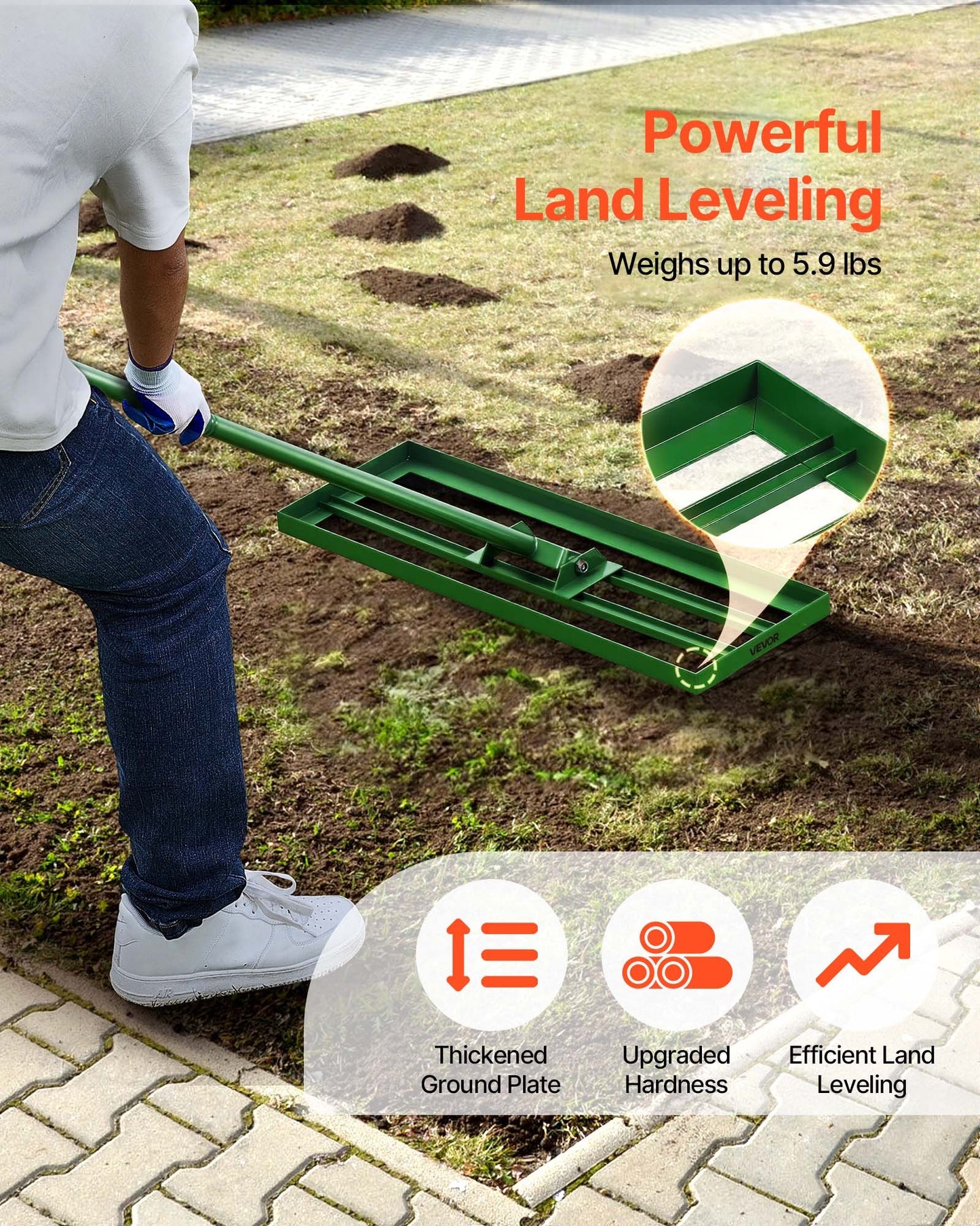 Lawn Leveling Rake, 758 x 254mm Level Lawn Tool, Heavy-duty Lawn Leveler with 78" Steel Extended Handle, Yard Leveling Rake Suit for Garden, Golf Lawn, Farm