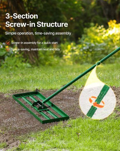 Lawn Leveling Rake, 758 x 254mm Level Lawn Tool, Heavy-duty Lawn Leveler with 78" Steel Extended Handle, Yard Leveling Rake Suit for Garden, Golf Lawn, Farm