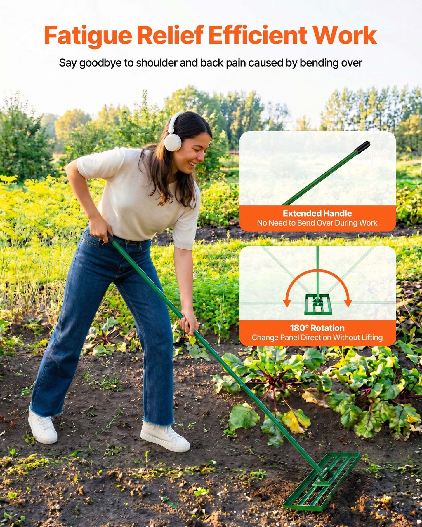 Lawn Leveling Rake, 758 x 254mm Level Lawn Tool, Heavy-duty Lawn Leveler with 78" Steel Extended Handle, Yard Leveling Rake Suit for Garden, Golf Lawn, Farm