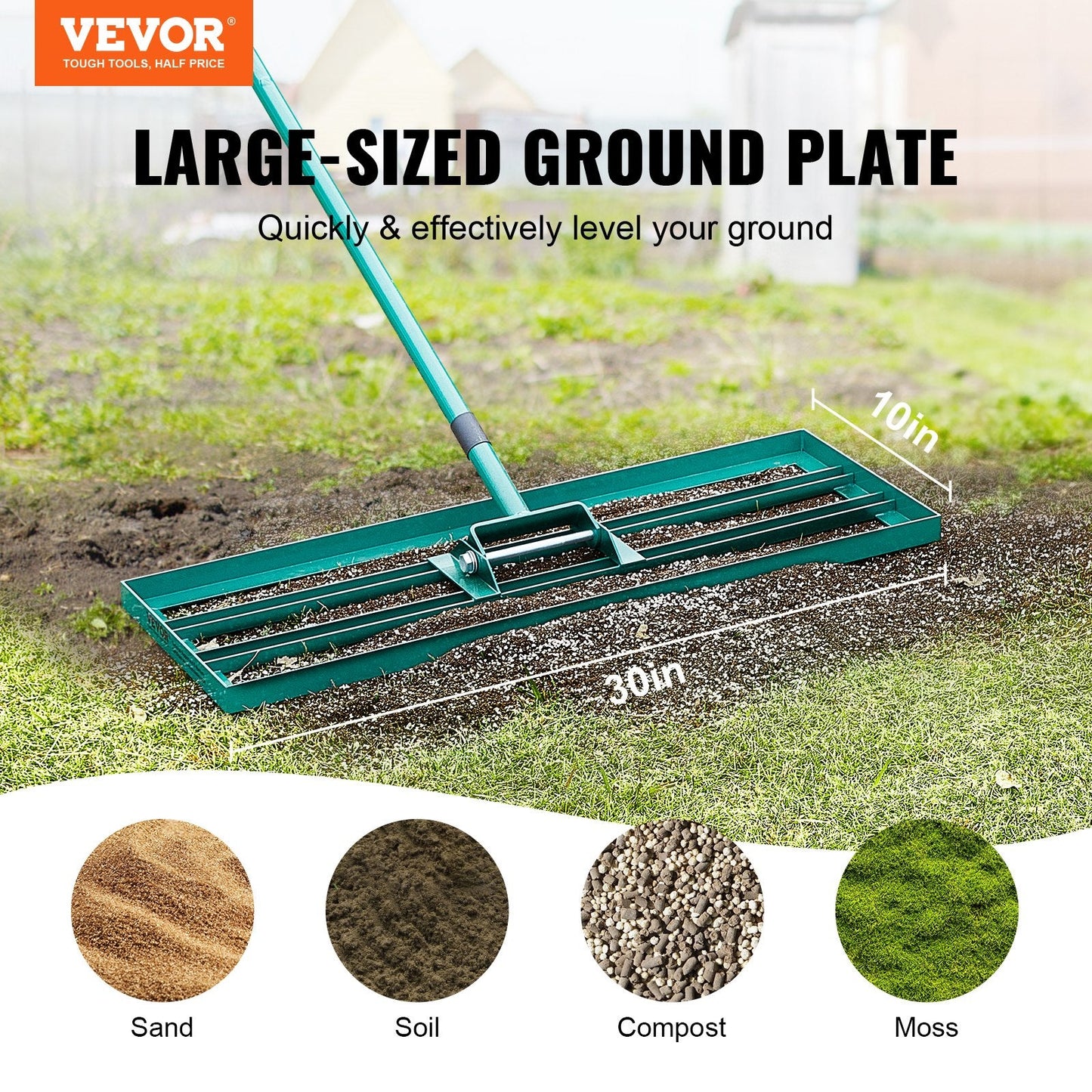 Heavy-Duty Lawn Leveling Rake with 2.5m Handle for Garden and Golf Lawns