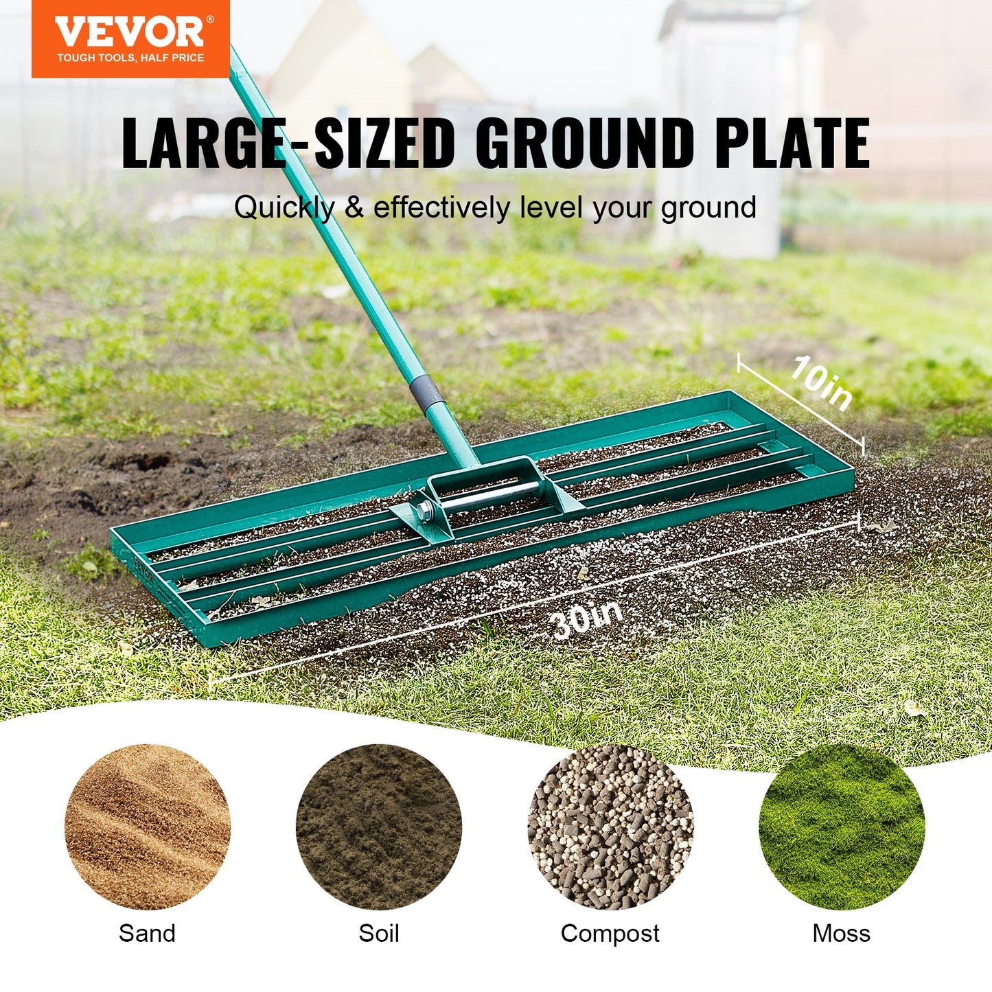 VEVOR Lawn Leveling Rake, 30"x10" Level Lawn Tool, Heavy-duty Lawn Leveler with