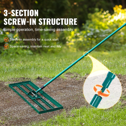 Heavy-Duty Lawn Leveling Rake with 2.5m Handle for Garden and Golf Lawns