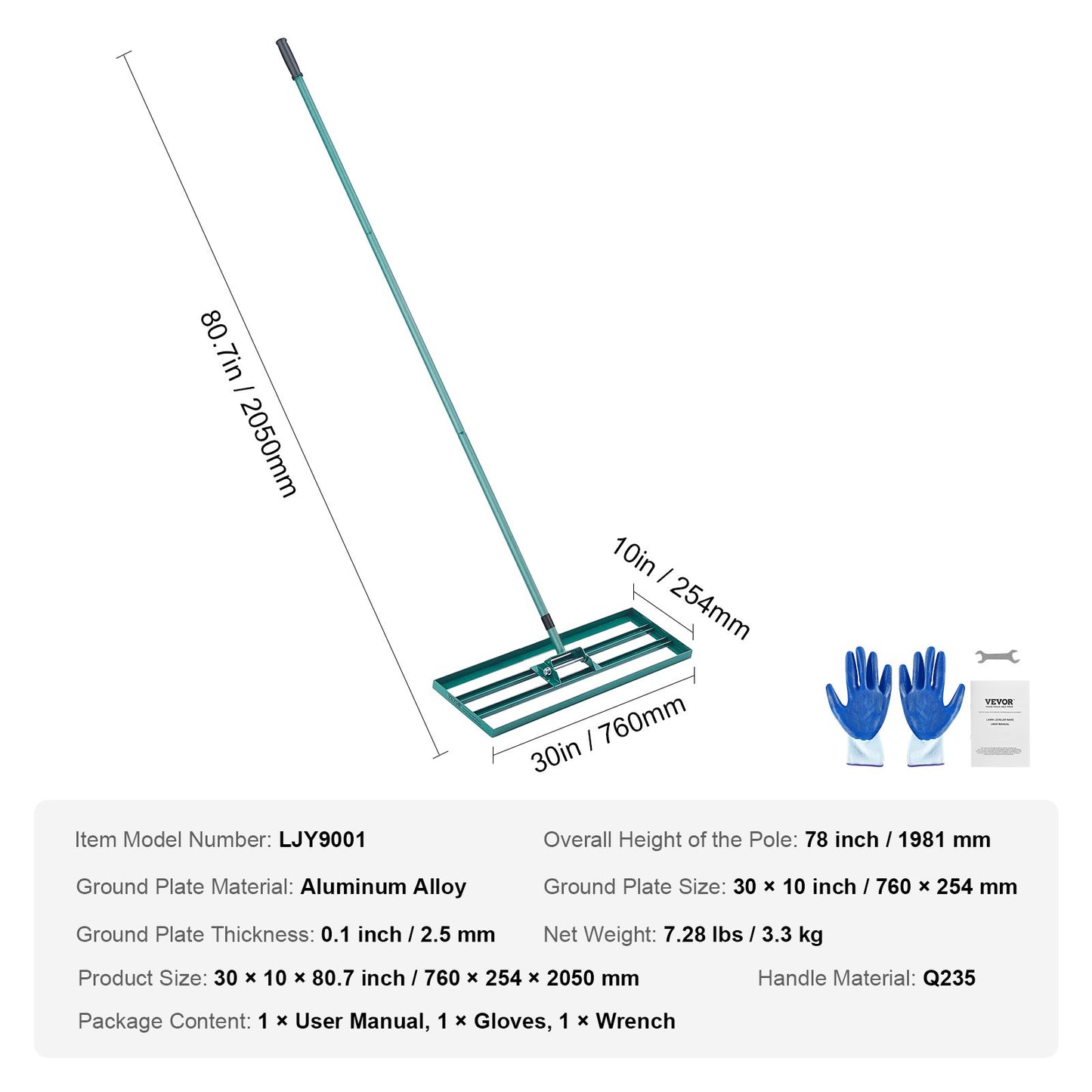 VEVOR Lawn Leveling Rake, 30"x10" Level Lawn Tool, Heavy-duty Lawn Leveler with
