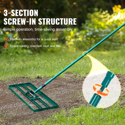 Heavy-Duty Lawn Leveling Rake with 2m Handle for Garden and Golf Use