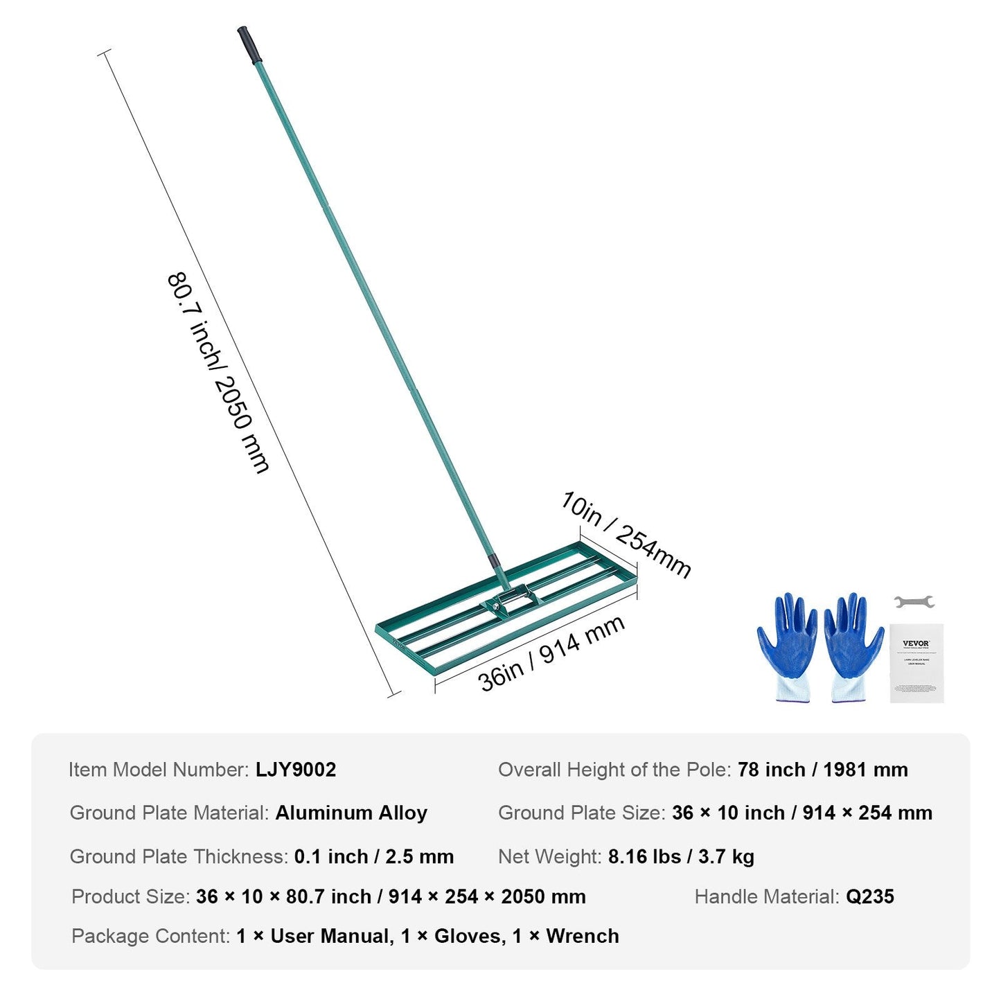Heavy-Duty Lawn Leveling Rake with 2m Handle for Garden and Golf Use