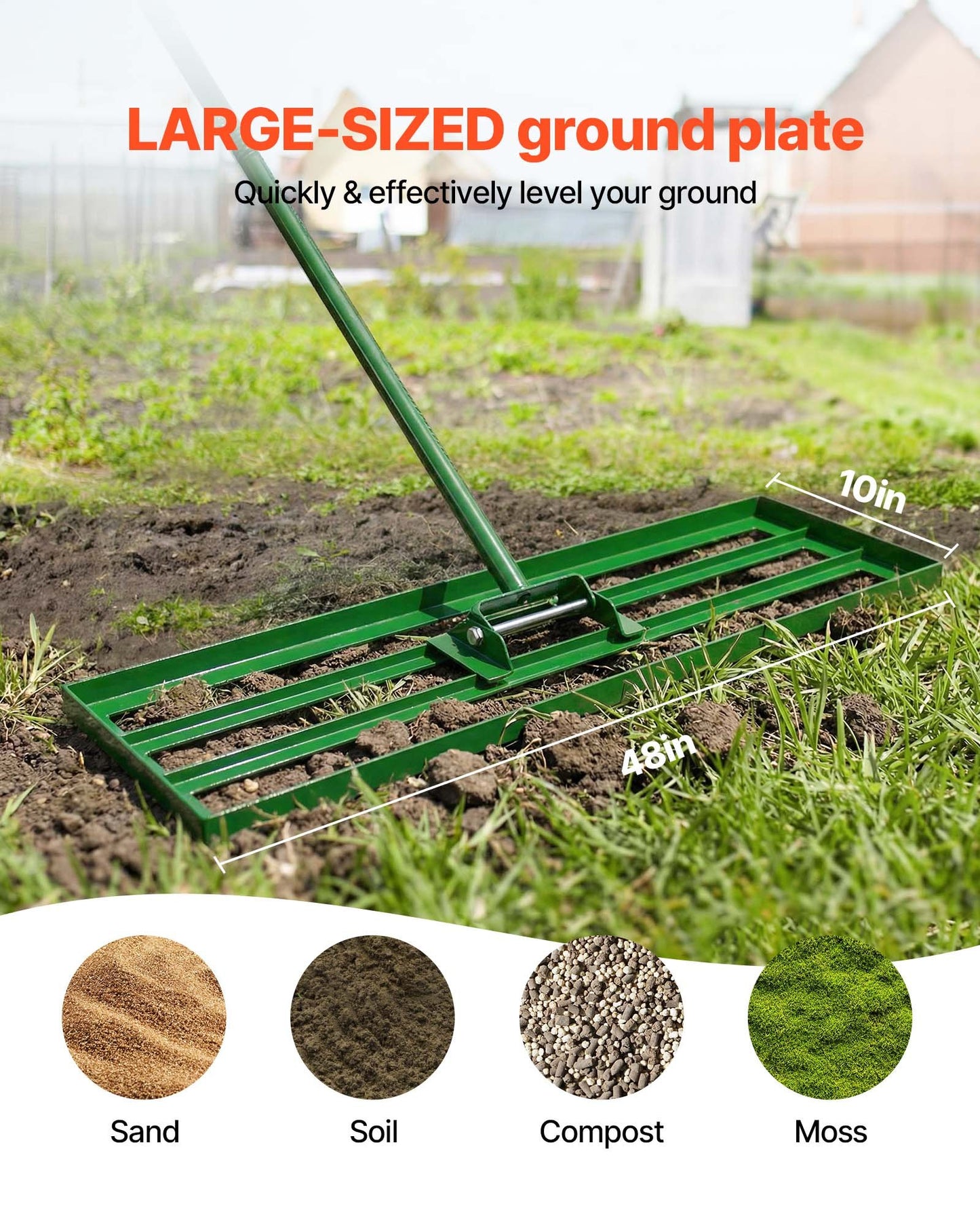 Lawn Leveling Rake, 1215 x 252mm Level Lawn Tool, Heavy-duty Lawn Leveler with 78" Steel Extended Handle, Yard Leveling Rake Suit for Garden, Golf Lawn, Farm