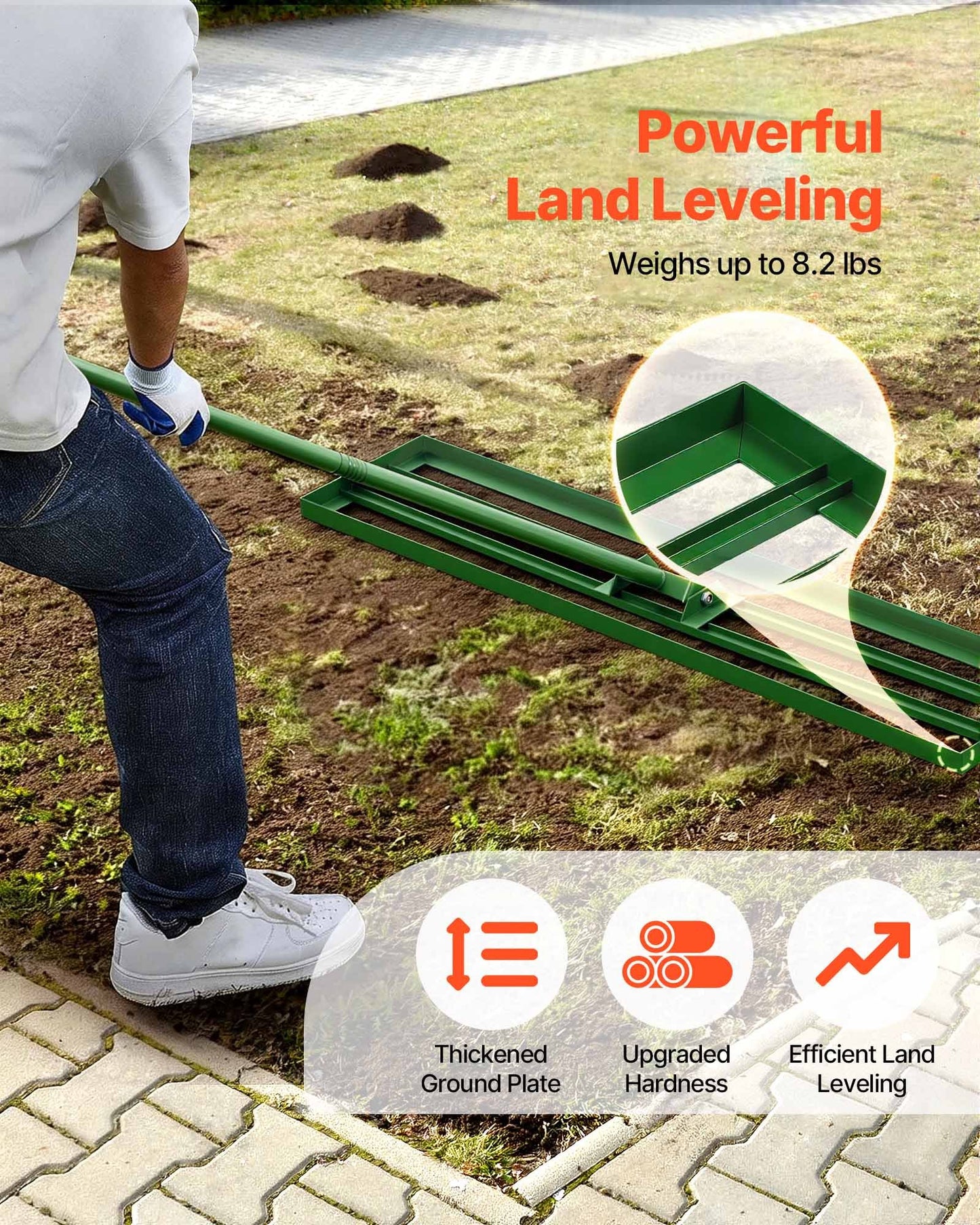Lawn Leveling Rake, 1215 x 252mm Level Lawn Tool, Heavy-duty Lawn Leveler with 78" Steel Extended Handle, Yard Leveling Rake Suit for Garden, Golf Lawn, Farm