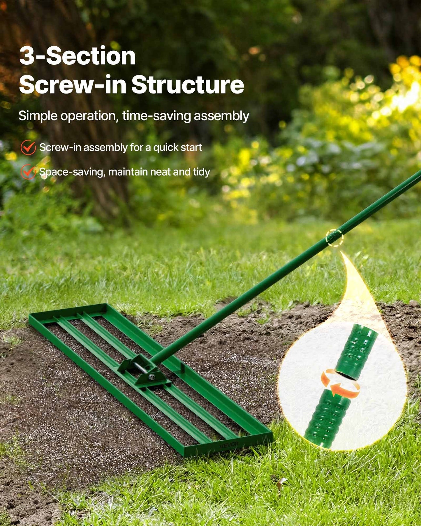 Lawn Leveling Rake, 1215 x 252mm Level Lawn Tool, Heavy-duty Lawn Leveler with 78" Steel Extended Handle, Yard Leveling Rake Suit for Garden, Golf Lawn, Farm