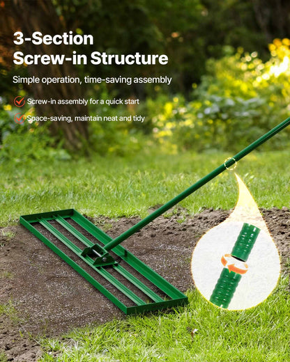 Lawn Leveling Rake, 1215 x 252mm Level Lawn Tool, Heavy-duty Lawn Leveler with 78" Steel Extended Handle, Yard Leveling Rake Suit for Garden, Golf Lawn, Farm