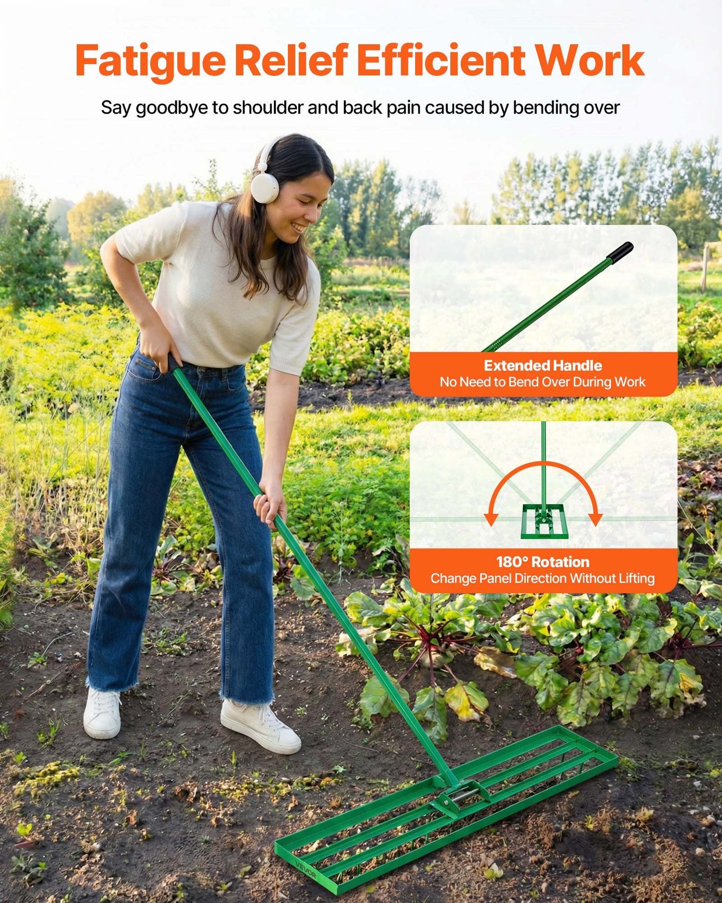 Lawn Leveling Rake, 1215 x 252mm Level Lawn Tool, Heavy-duty Lawn Leveler with 78" Steel Extended Handle, Yard Leveling Rake Suit for Garden, Golf Lawn, Farm