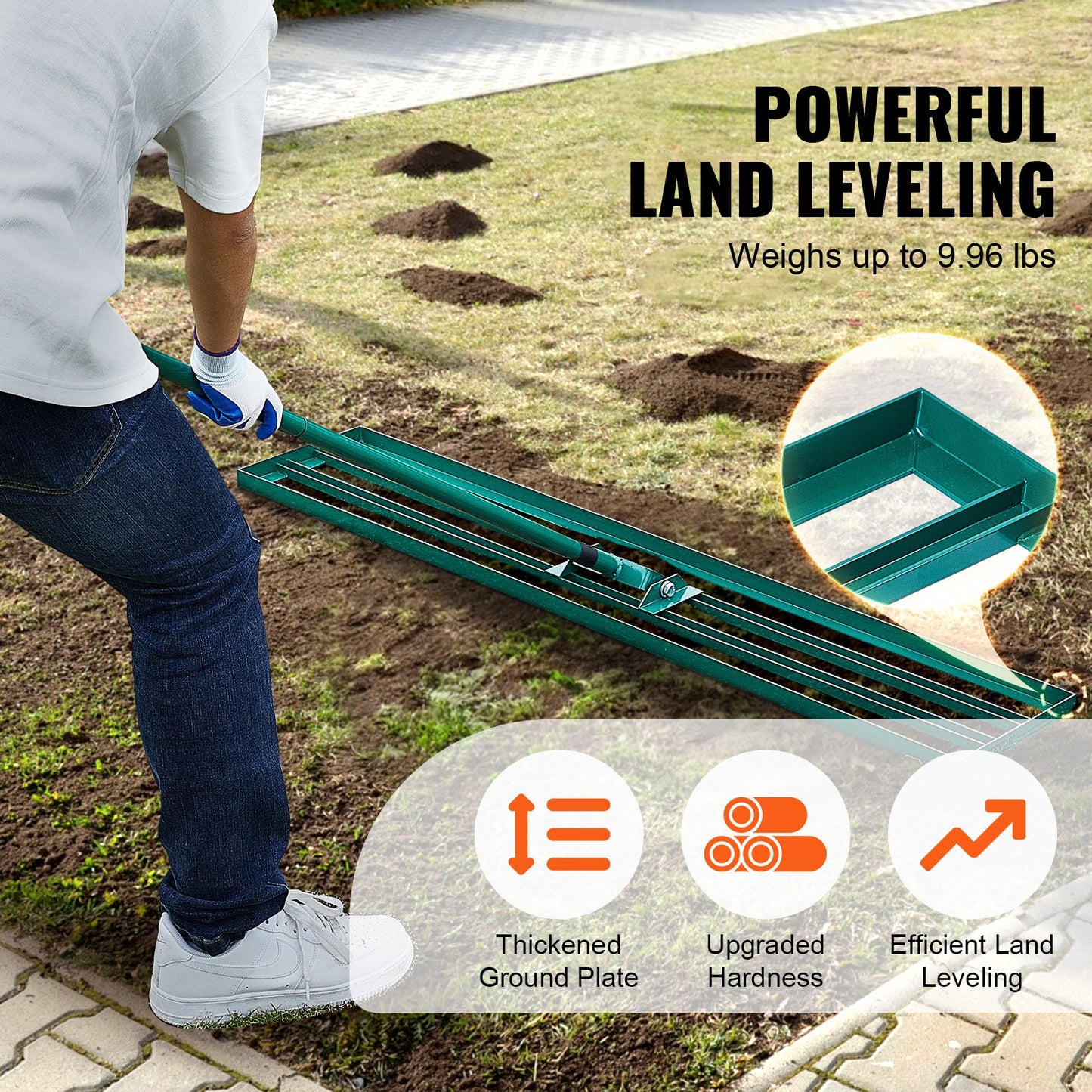 VEVOR Lawn Leveling Rake, 48"x10" Level Lawn Tool, Heavy-duty Lawn Leveler with