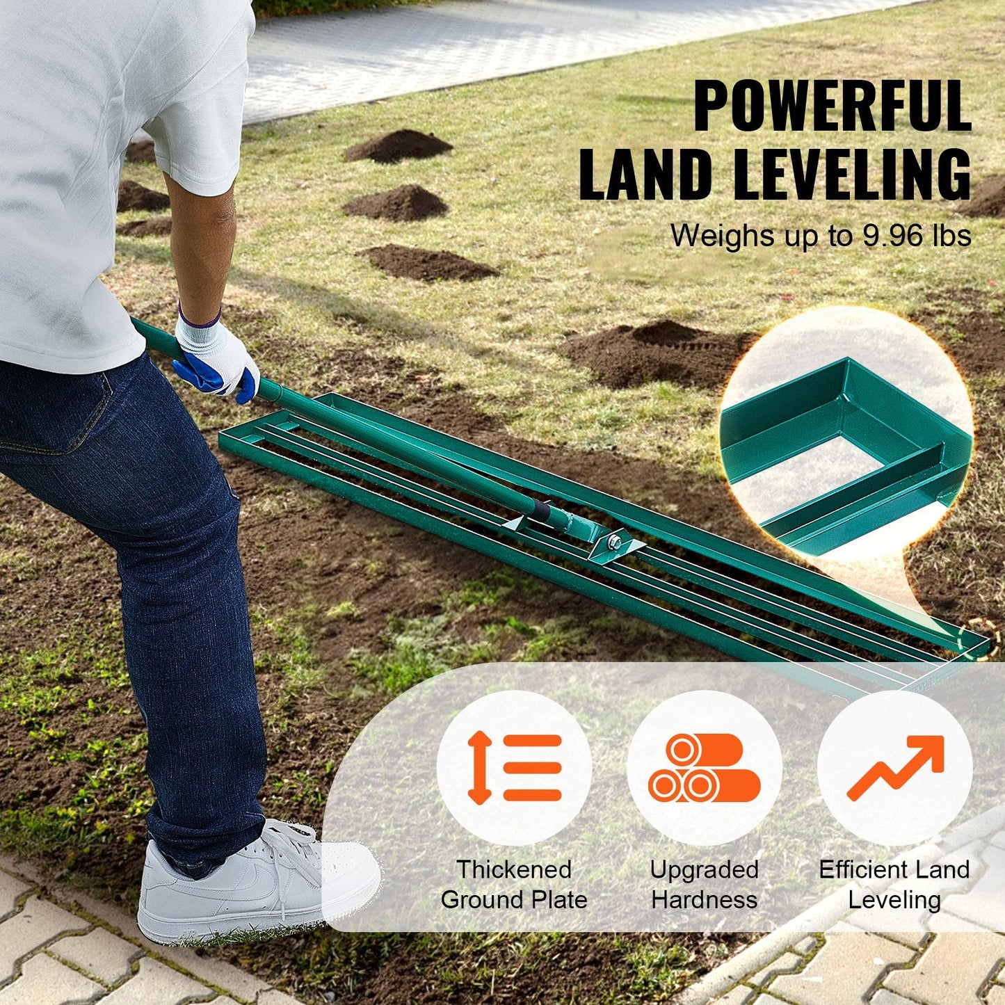 Heavy-Duty Lawn Leveling Rake with 2m Handle for Garden and Golf Lawns