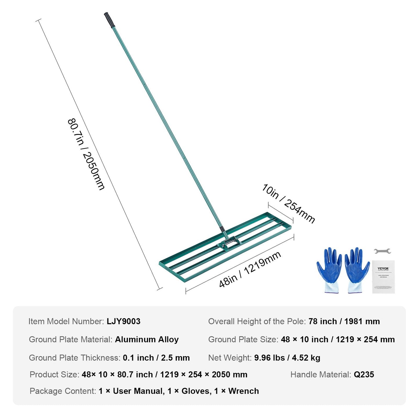 Heavy-Duty Lawn Leveling Rake with 2m Handle for Garden and Golf Lawns