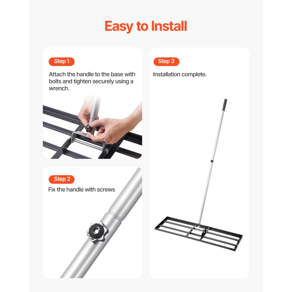 254 x 914 mm Lawn Leveling Rake 2130 mm Adjustable Handle for Yard Golf Court