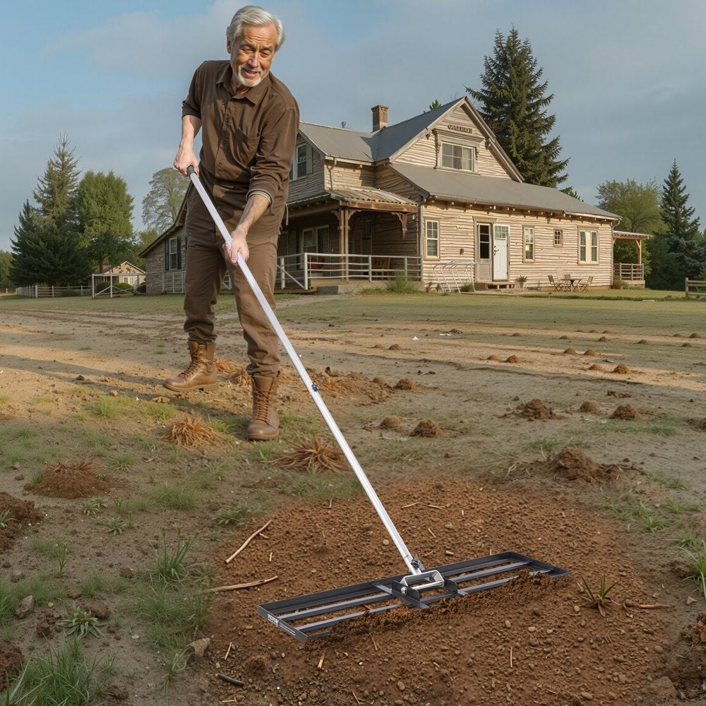 254 x 914 mm Lawn Leveling Rake 2130 mm Adjustable Handle for Yard Golf Court