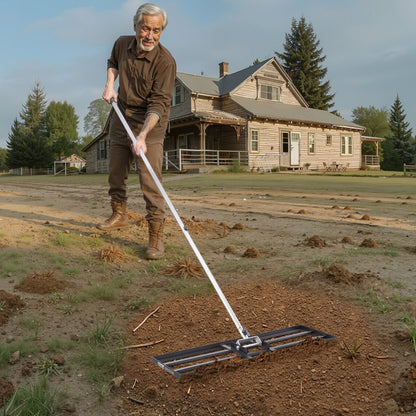 254 x 914 mm Lawn Leveling Rake 2130 mm Adjustable Handle for Yard Golf Court