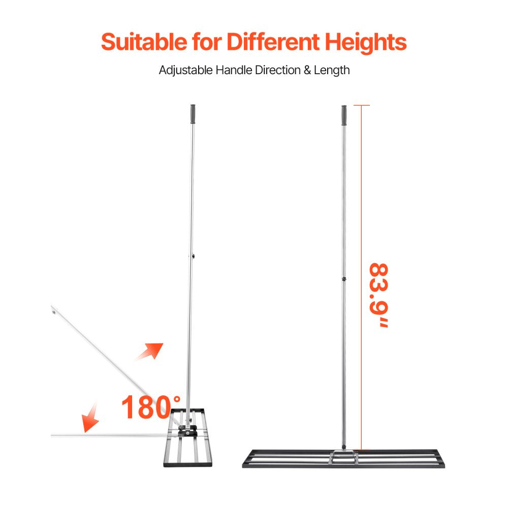 254 x 1219 mm Lawn Leveling Rake 2130 mm Adjustable Handle for Yard Golf Court