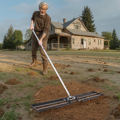 254 x 1219 mm Lawn Leveling Rake 2130 mm Adjustable Handle for Yard Golf Court