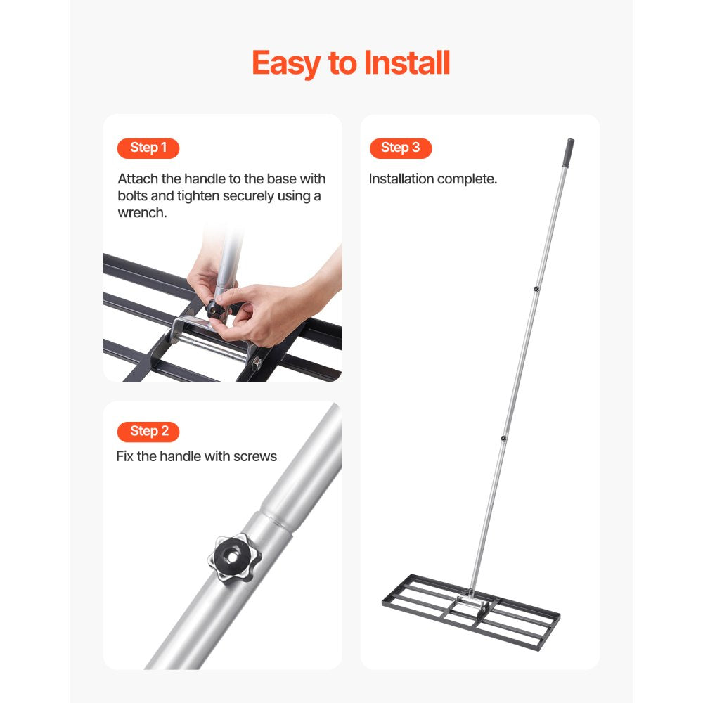 254 x 762 mm Lawn Leveling Rake 2130 mm Adjustable Handle for Yard Golf Court