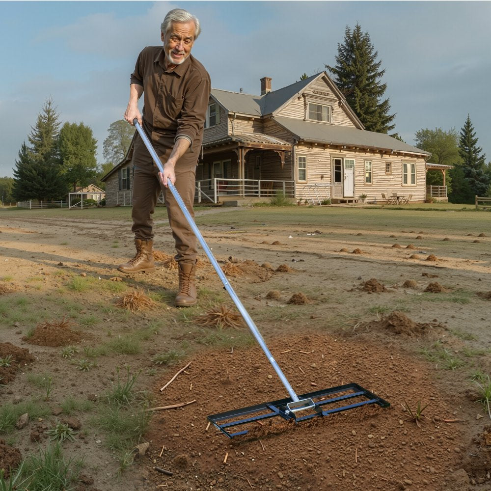 254 x 762 mm Lawn Leveling Rake 2130 mm Adjustable Handle for Yard Golf Court