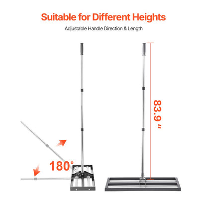 254 x 762 mm Lawn Leveling Rake with 2130 mm Adjustable Handle for Yard Garden