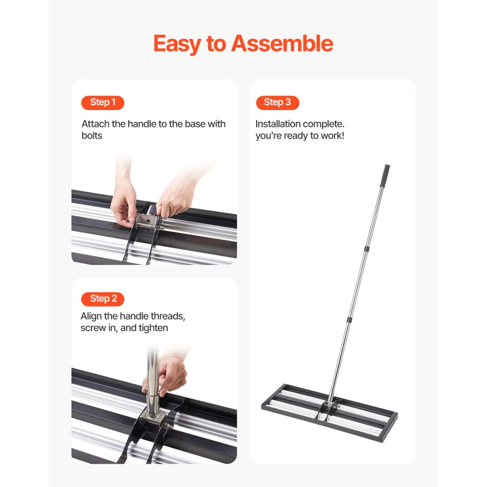 254 x 762 mm Lawn Leveling Rake with 2130 mm Adjustable Handle for Yard Garden